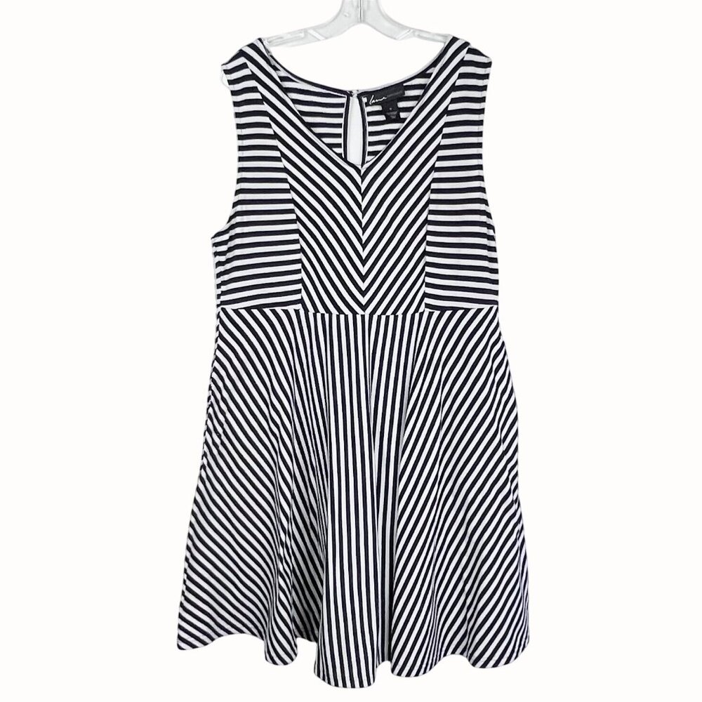 Lane Bryant Womens Size 16 Navy & White Striped Sleeveless Dress Pockets VGUC